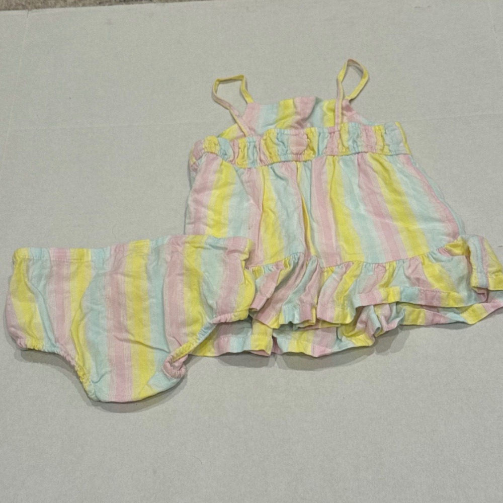 Tucker + Tate 2 Piece Top Bloomers Set Baby 3M Pastel Yellow Pink Striped Sun - Picture 6 of 7